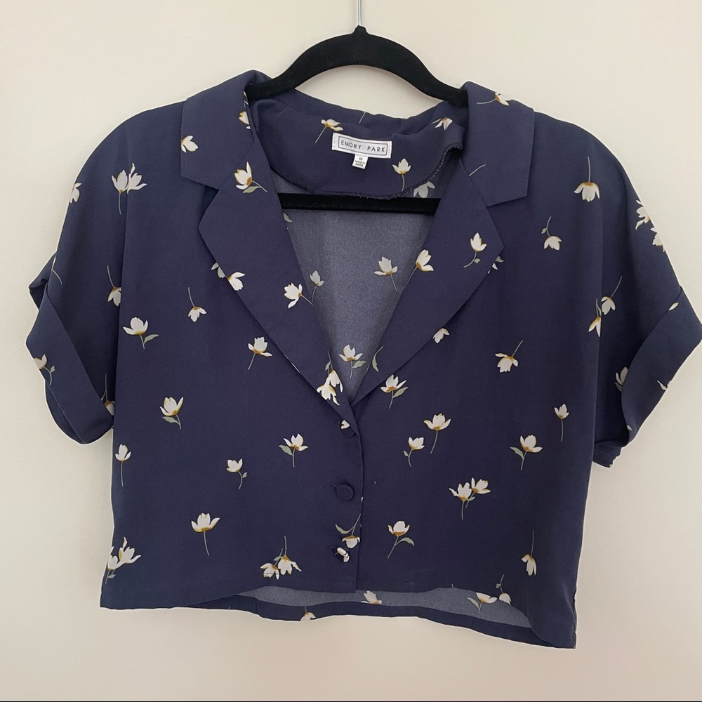 Cropped Floral Button Down Blouse - image 1